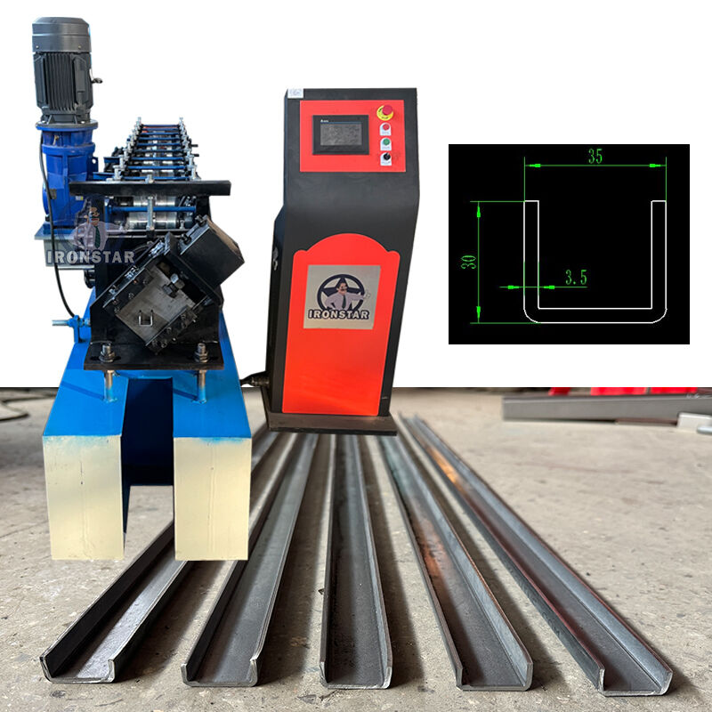 “35*15mm and 35*30mm 10 Ga 2 sizes in 1 U purlin roll forming machine in America”